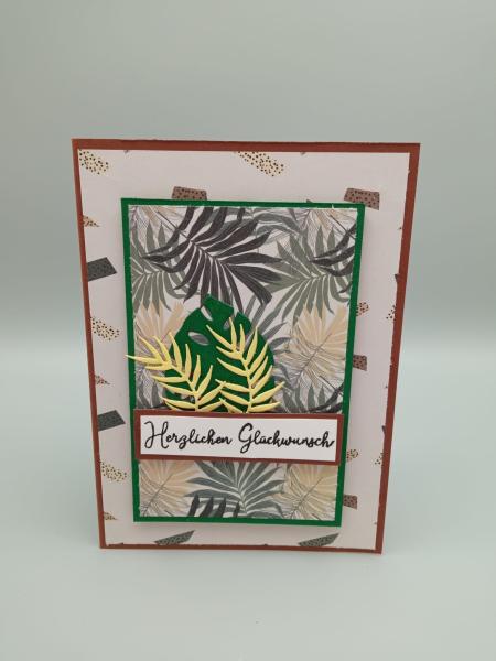 Handgefertigte Glückwunschkarte „Tropische Blätter“